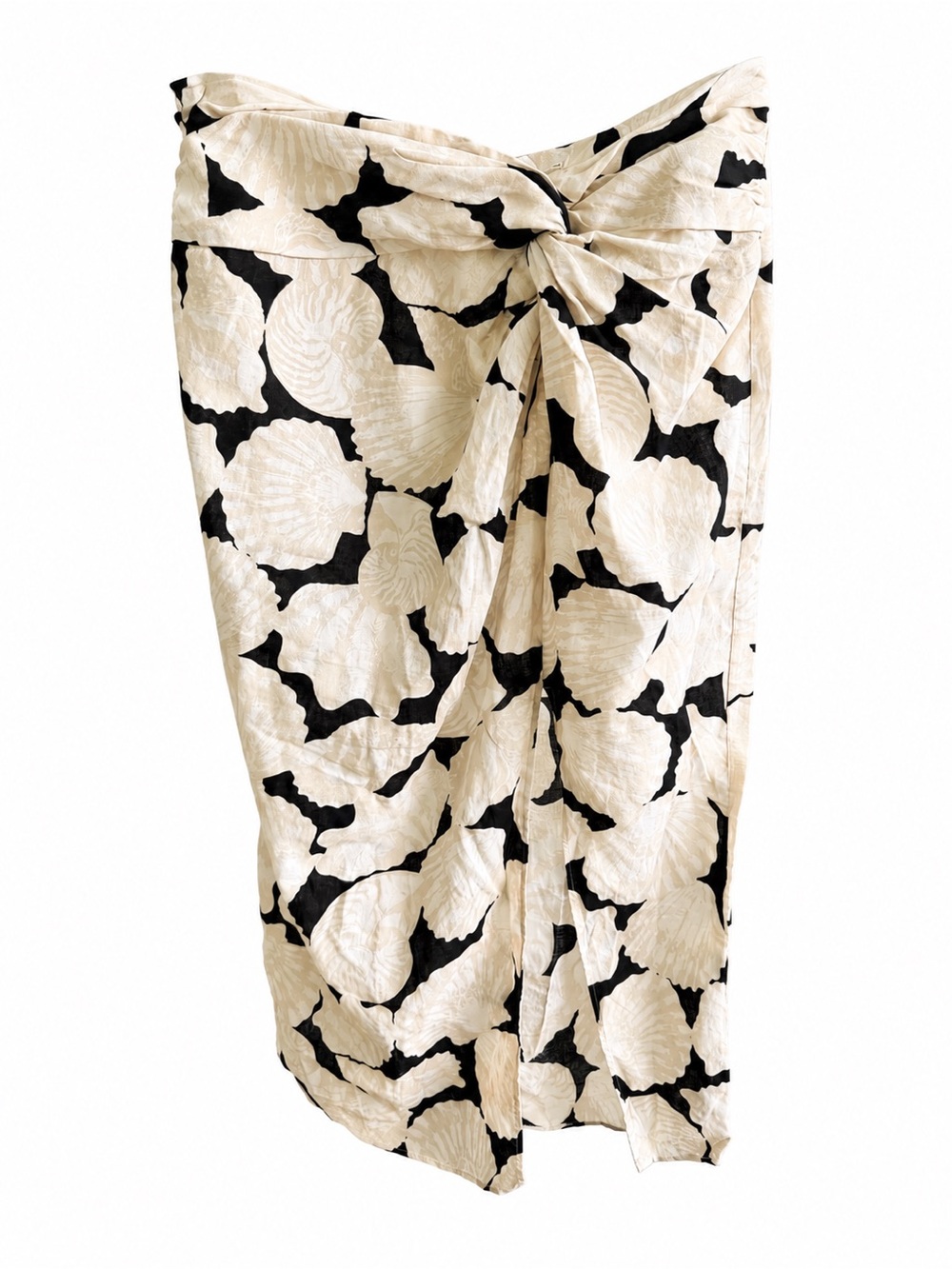 H&M Linen Shell Print Twist-Front Sarong Midi Skirt - Size 10